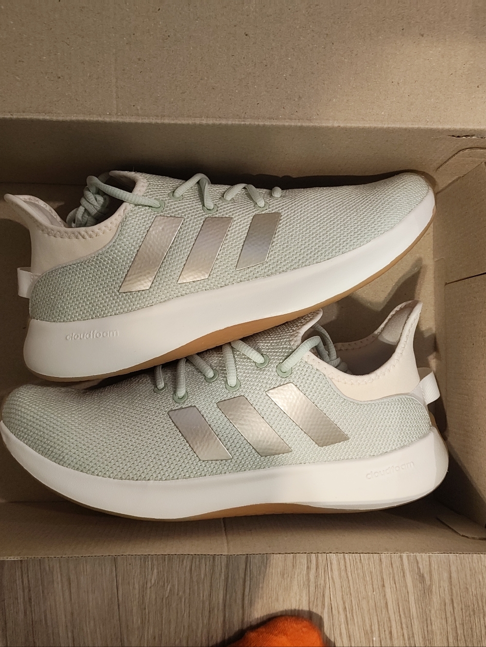 adidas Mint Green Mesh Cloudfoam Sneakers with Metallic Stripes